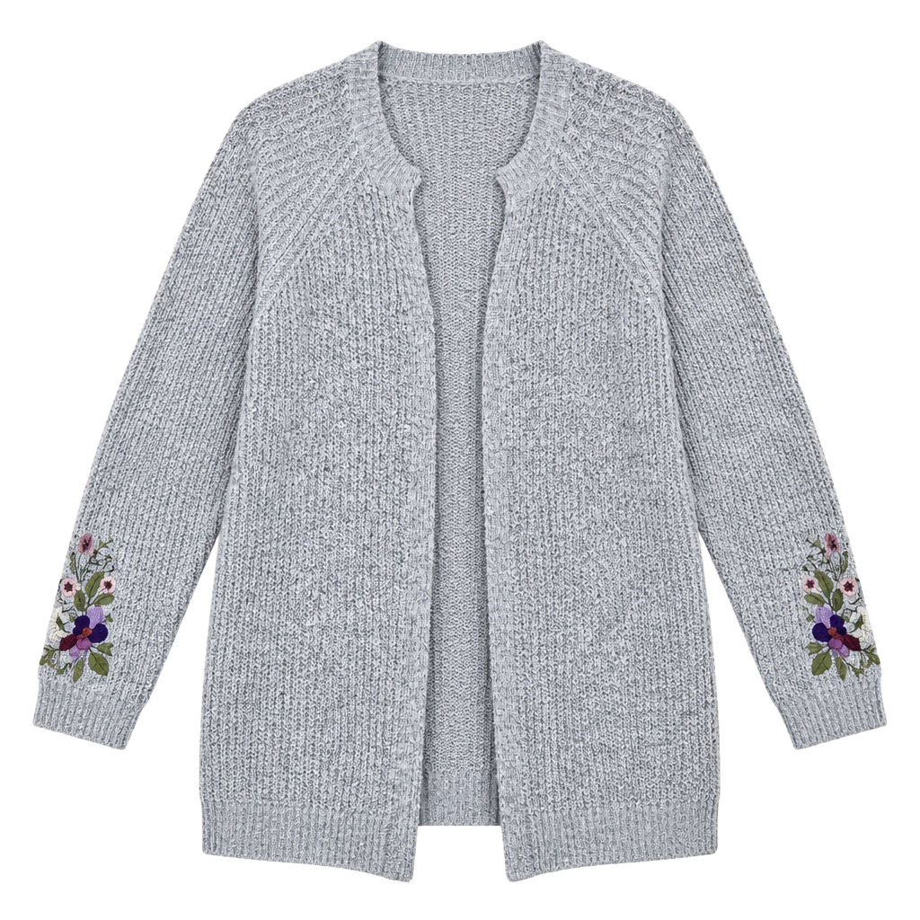 By Design Cardigan Size M Gray Embroidered Sleeve Open Front 1