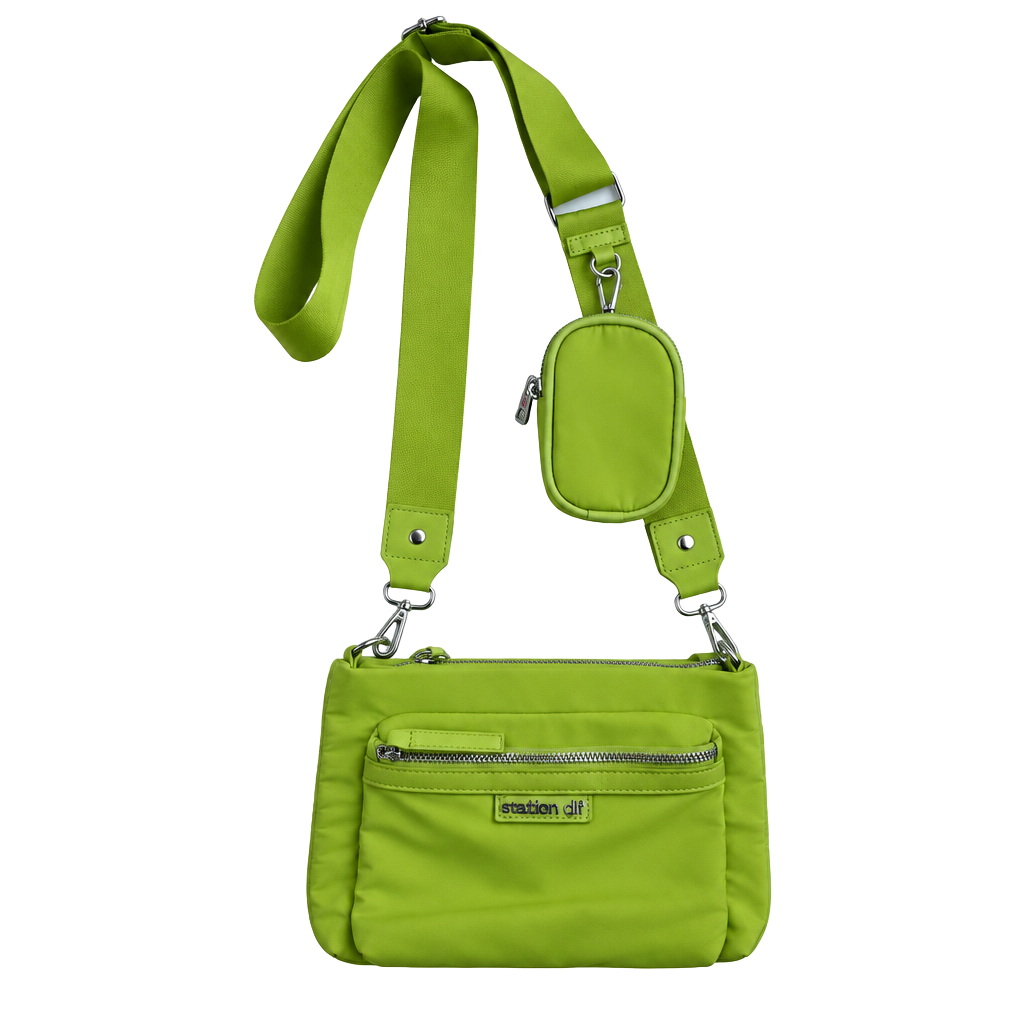 Madden Girl Crossbody Bag Lime Green Nylon with Pouch 1
