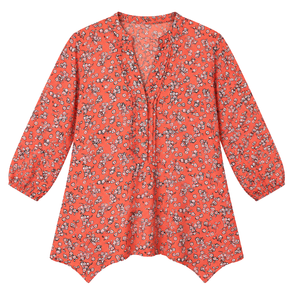Democracy Floral Blouse Size S Orange V-Neck Tunic Top 1
