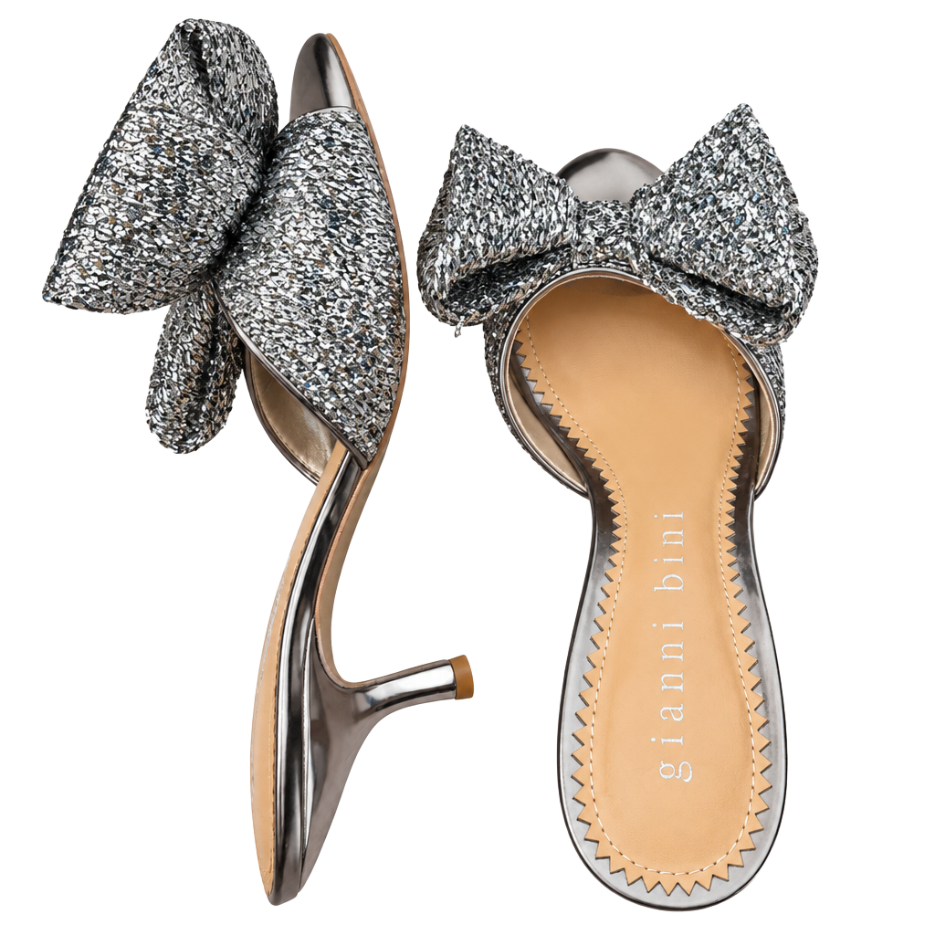 Gianni Bini Silver Glitter Bow Heeled Sandals 5.5 1