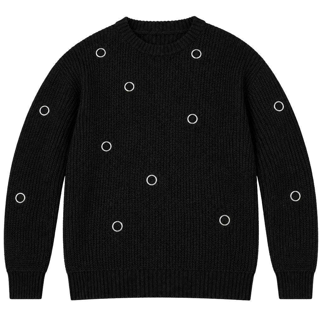 Edikted Ellia Grommet Oversize Sweater Size M Black 1