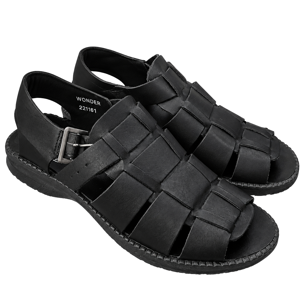 Thunder Black Leather Platform Fisherman Sandals 8 1