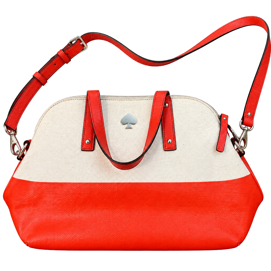 Kate Spade New York Orange and White Canvas Satchel Crossbody Bag 1
