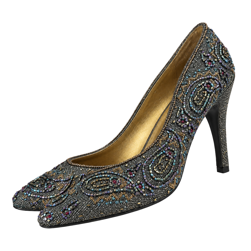 Impo Beaded Paisley Heels Pumps Metallic Multi Stiletto 7.5 1