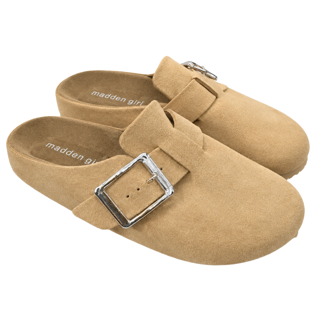 Madden Girl Platform Clog Sandal Tan Suede Buckle Slip On Shoes 6 1