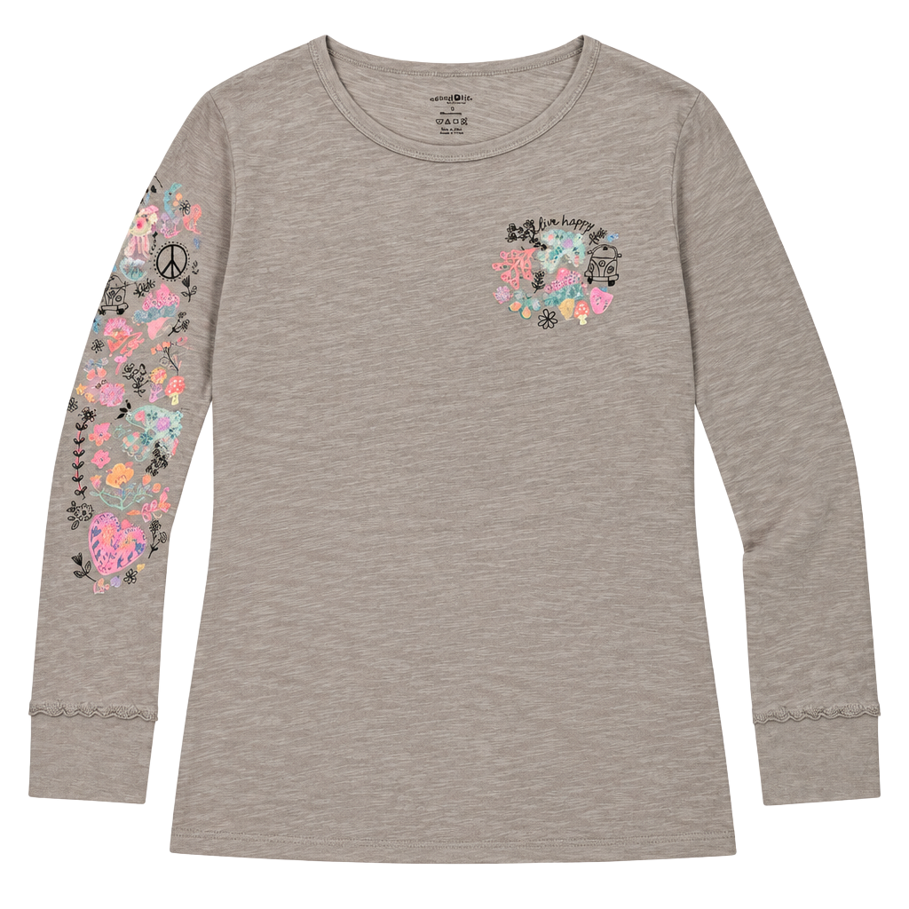Natural Life Long Sleeve T-Shirt Grey Live Happy Size M 1