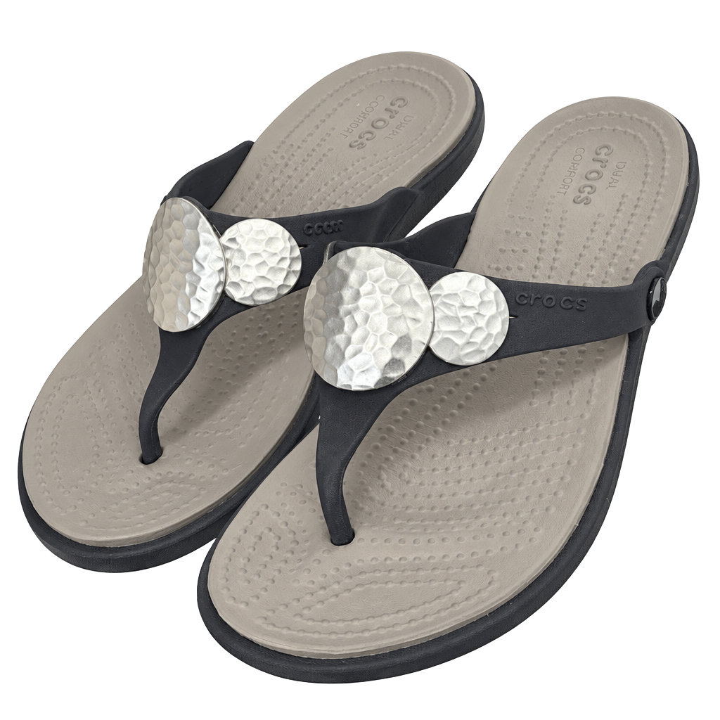 Crocs Capri IV Thong Sandals Gray Silver Hammered Medallion 11 1