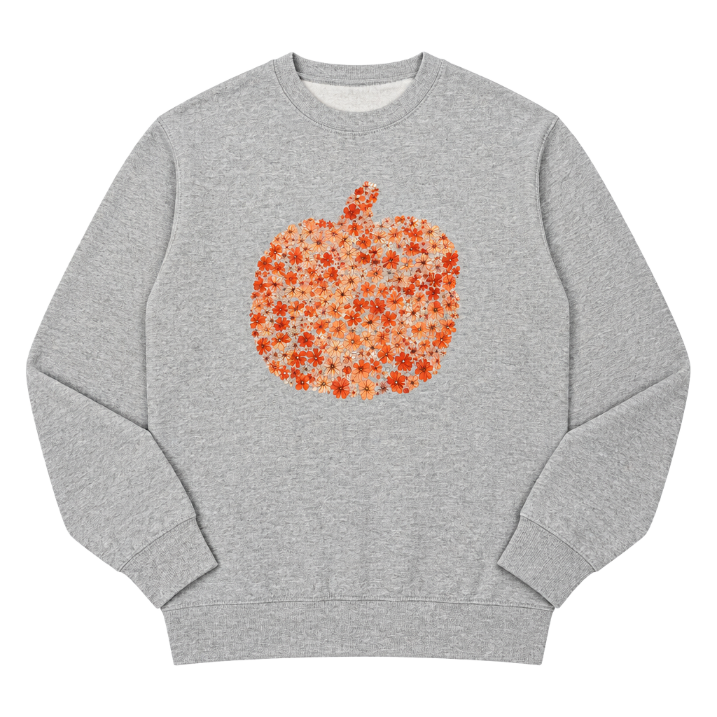 Gildan Floral Pumpkin Sweatshirt Size S Gray Fall Boho 1