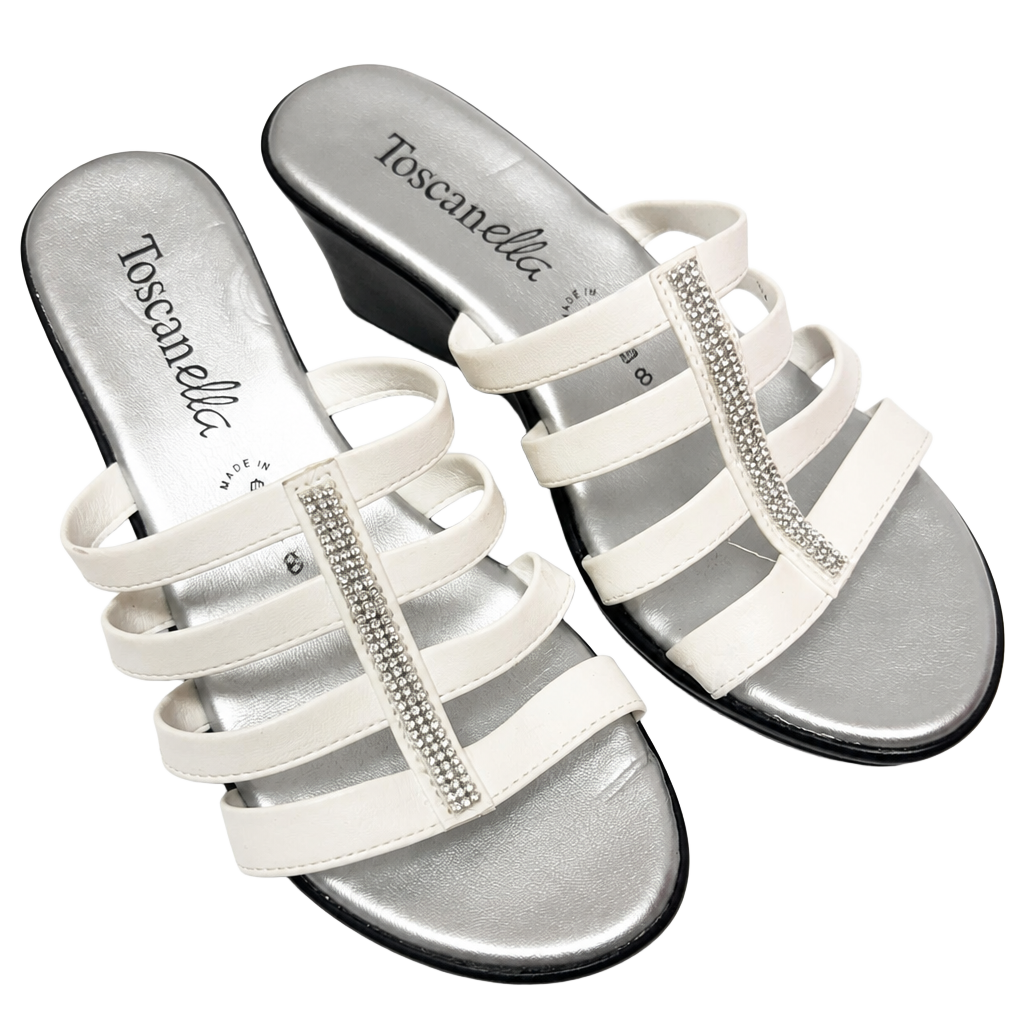 Toscanella Women’s White Strappy Wedge Sandals – Size 8 – Made in Italy 1