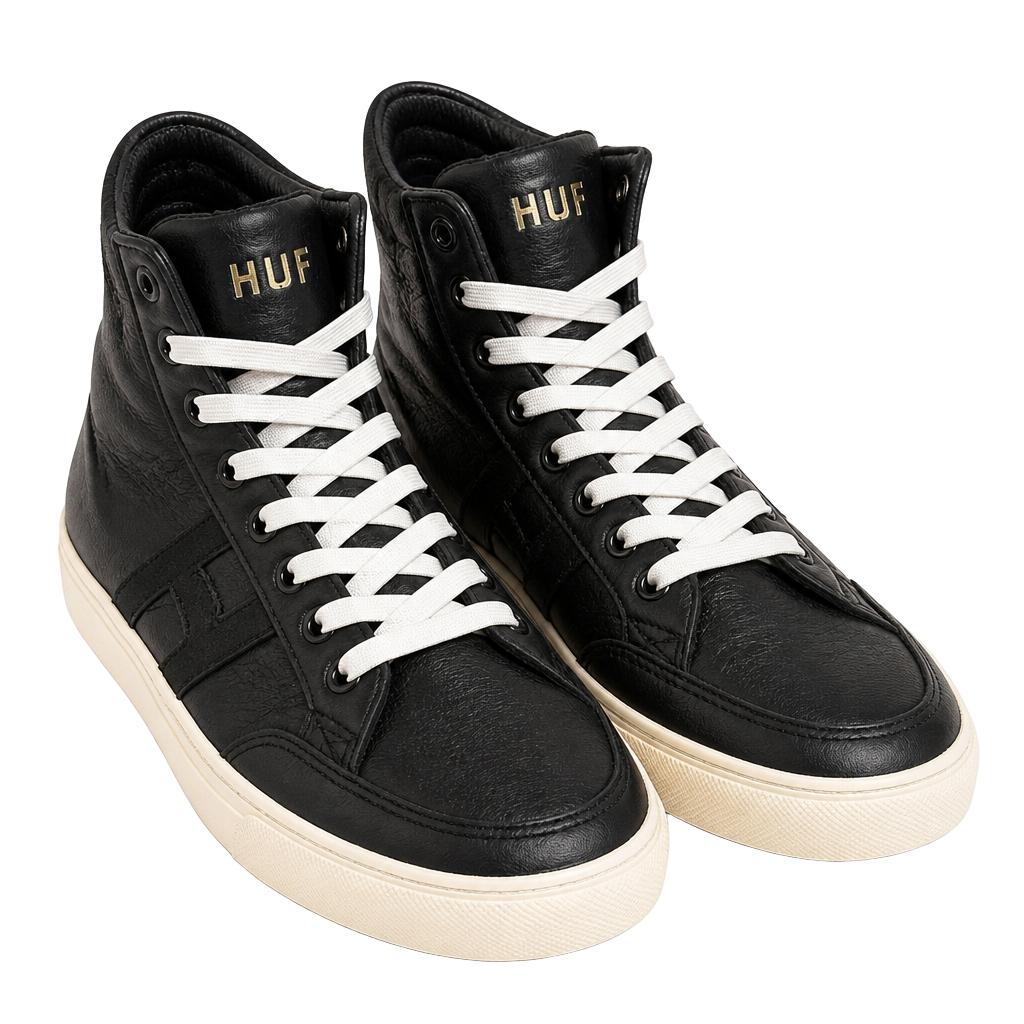 HUF High Top Leather Sneakers Black White Men’s Size 11.5 1
