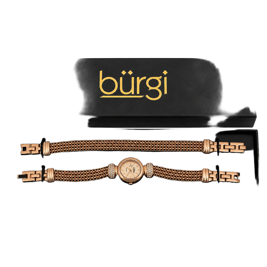 Bürgi Women’s Rose Gold Mesh Bracelet Watch – Swarovski Crystal Accents – New in 1