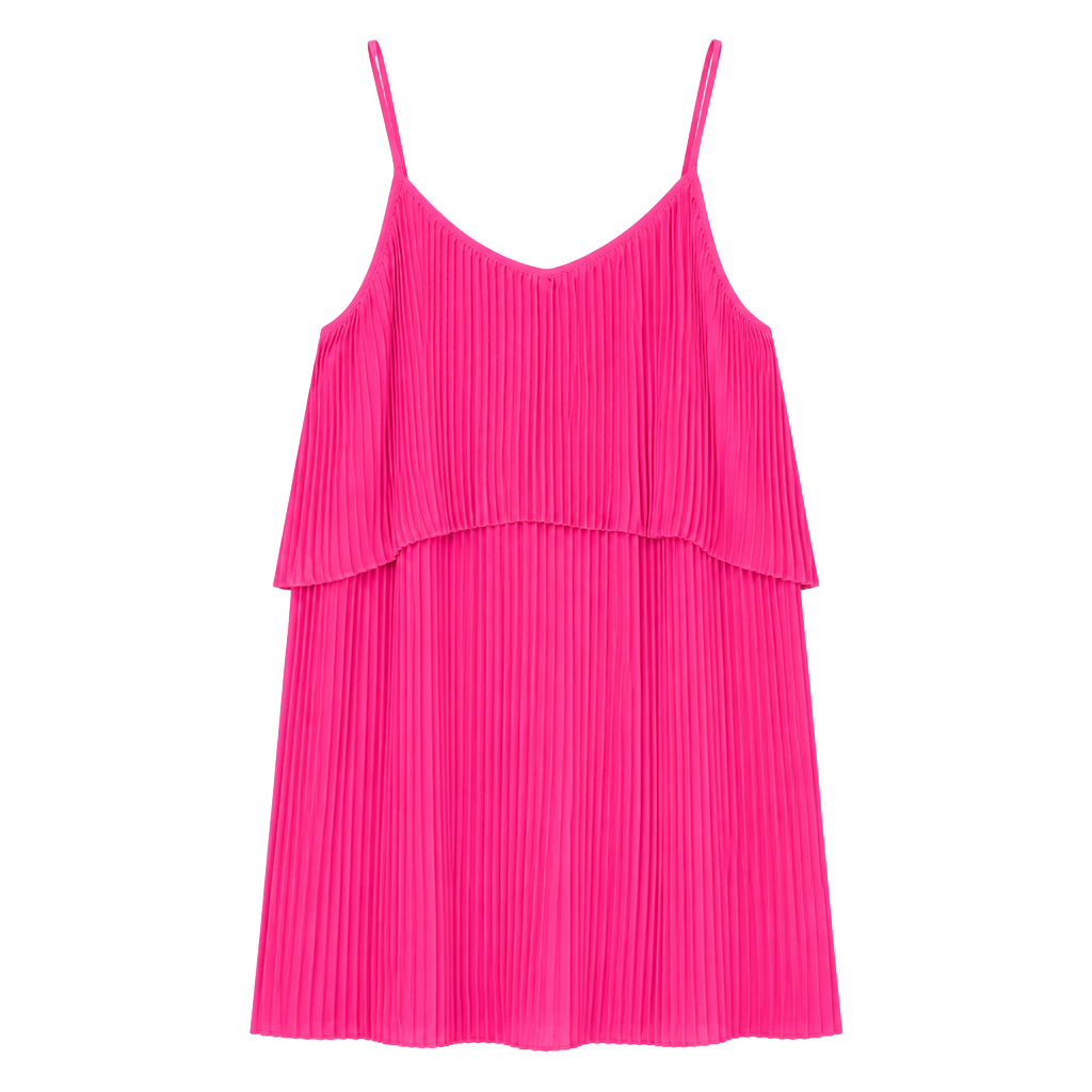 BCBGeneration Barbie Pink Pleated Tiered Mini Dress Large Spaghetti Strap 1