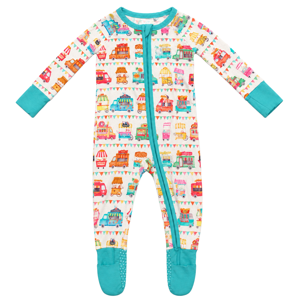 The Sleepy Sloth Food Truck Print Zip Jammies Size 3-6 1