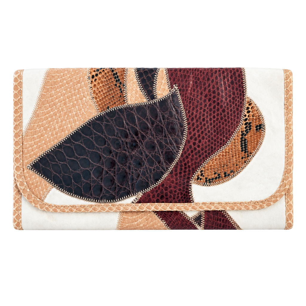Vintage Shibui Patchwork Leather Clutch Reptile Snakeskin Envelope Bag Boho 1