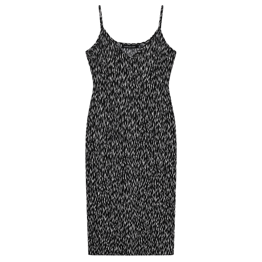 Calvin Klein Jeans Black White Animal Print Satin Slip Midi Dress LRG Timeless 1