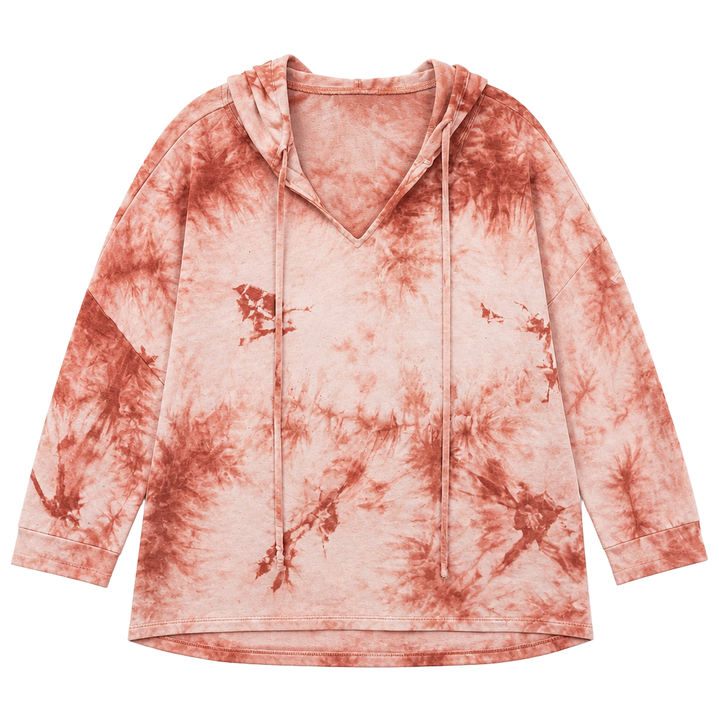 Como Vintage Women's Coral Tie Dye V-Neck Pullover Hoodie Hippie Casual XL 1