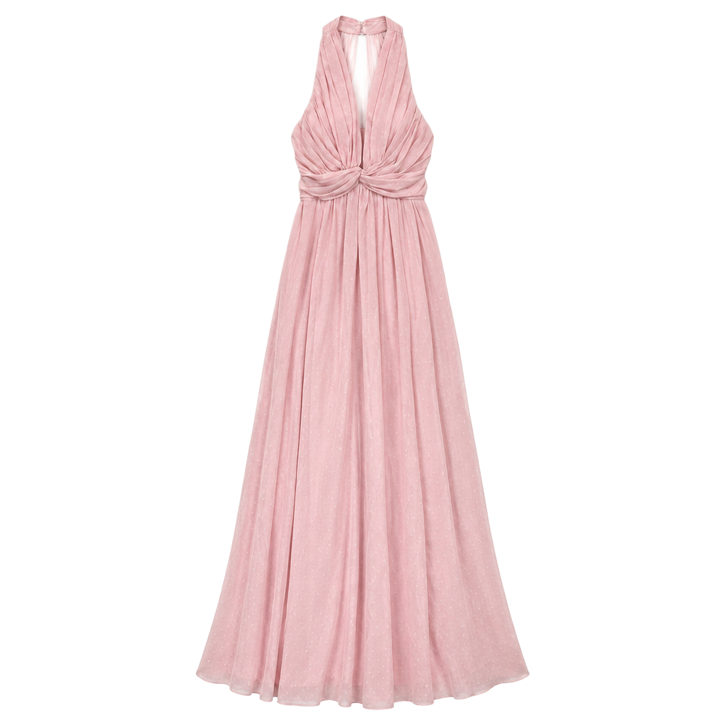 Lulus Blush Pink Chiffon Maxi Dress Small Halter Plunge Formal Bridesmaid Gown 1