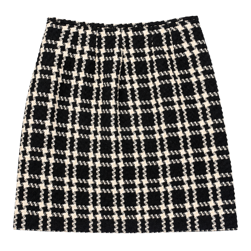 Vintage Amanda Smith Wool Blend Plaid Pencil Skirt Size 6 Black Cream Tweed 1