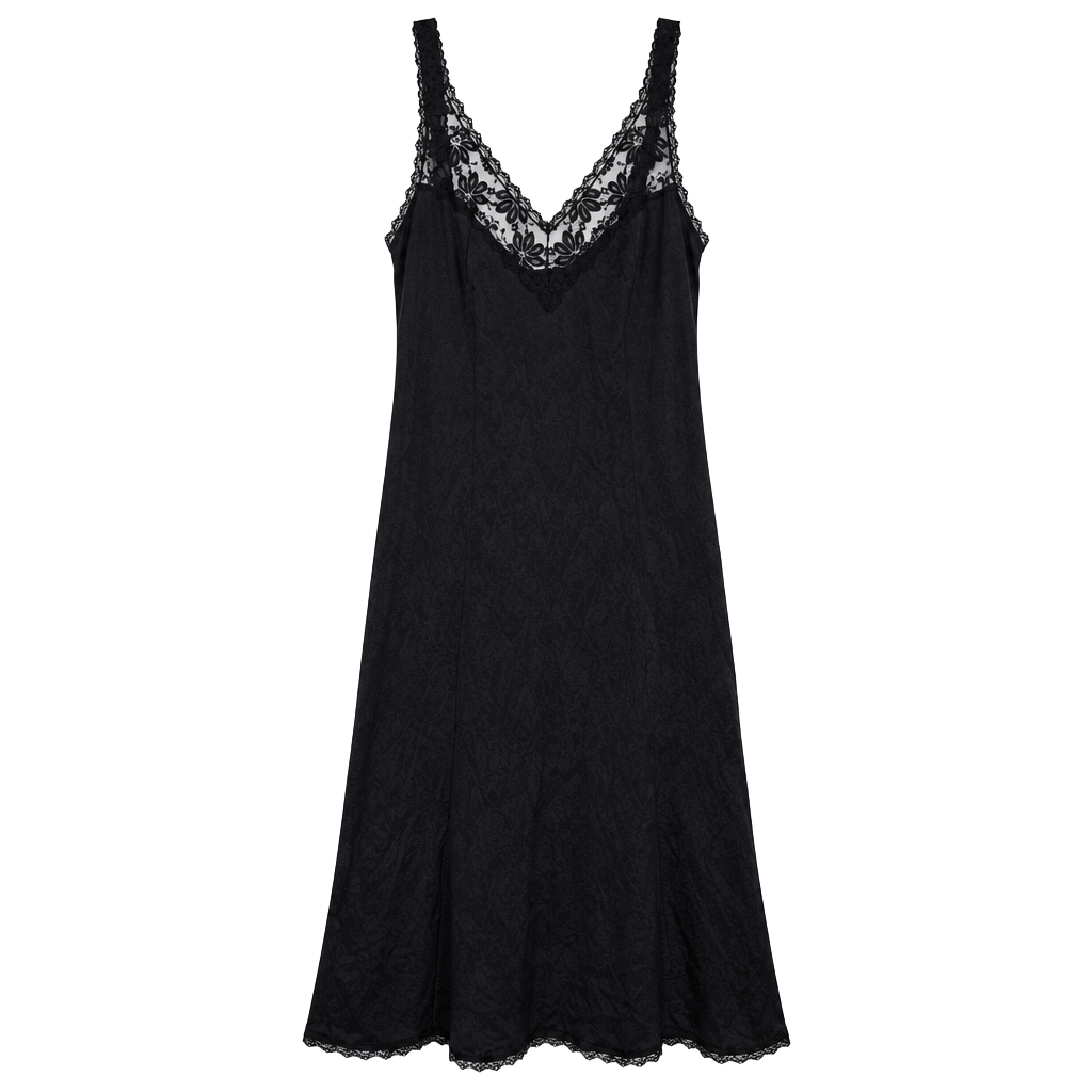 Vintage 80s Maidenform Black Lace Slip Dress Nightgown Lingerie Size 36 USA 1