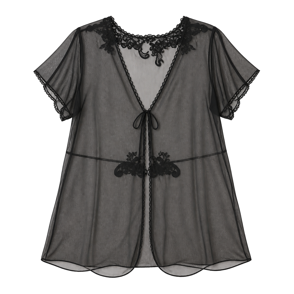 Sexy Sensual Coutures Black Sheer Lace Embellished Robe 22/24 Lingerie 1