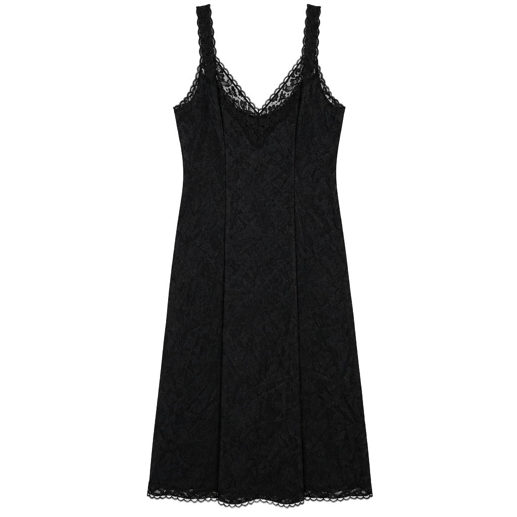 Vanity Fair Slip Dress Size 32 Black Nylon Lace Trim 1