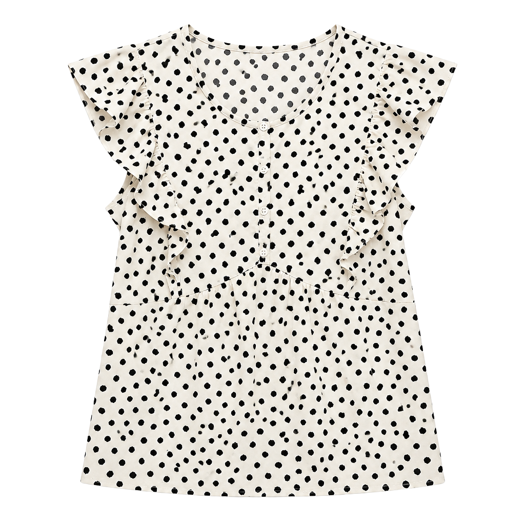 Pleione Black White Polka Dot Ruffle Blouse Small Parisian Coquette Timeless 1