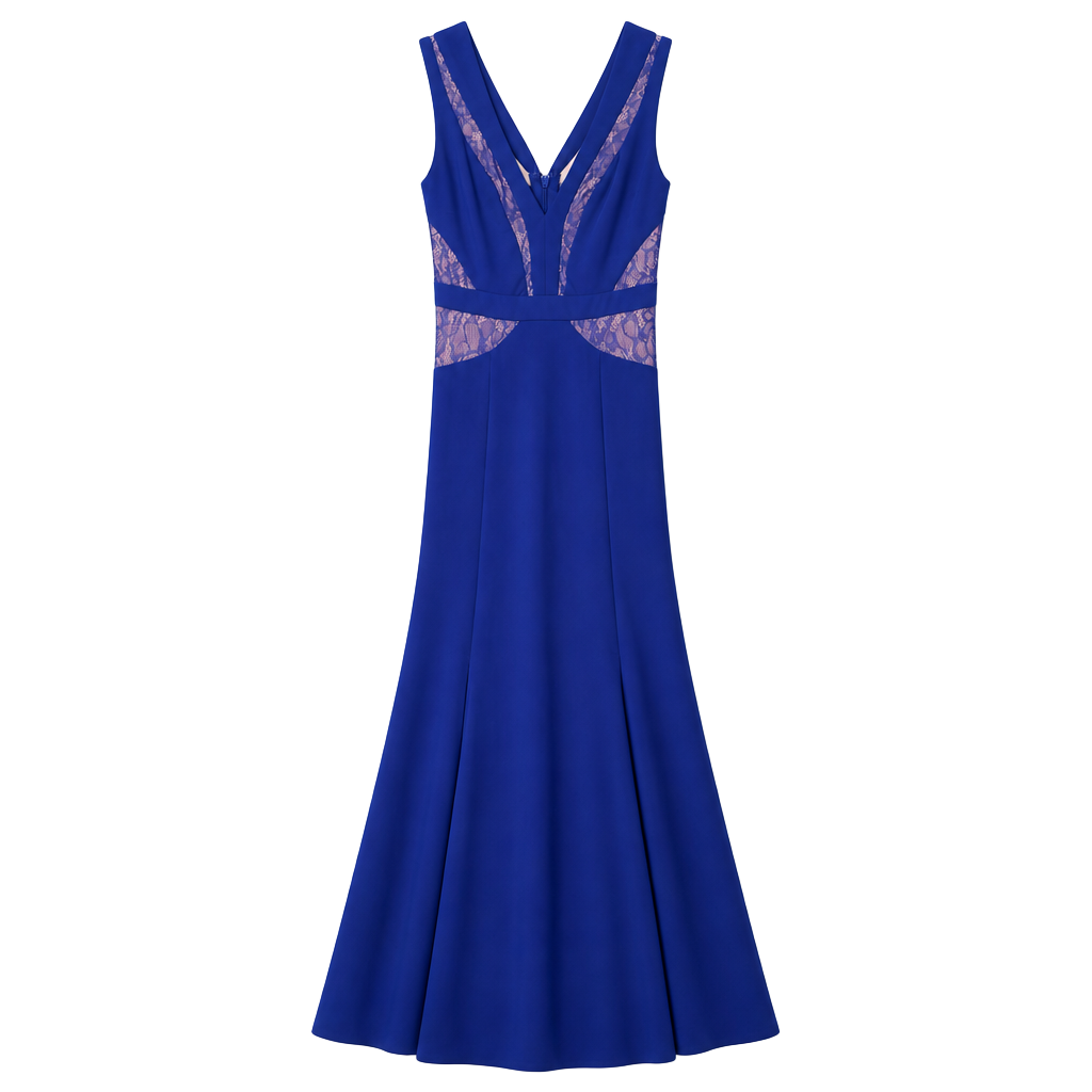 BCBGMAXAZRIA Royal Blue Lace V-Neck Mermaid Maxi Gown Homecoming 1