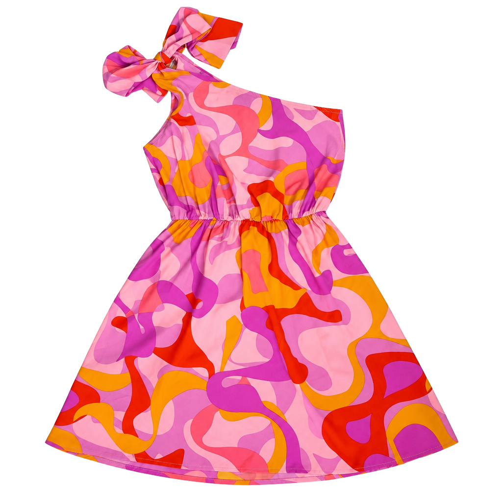 Tyche One Shoulder Mini Dress Large Retro Psychedelic Mod Swirl Y2K 1