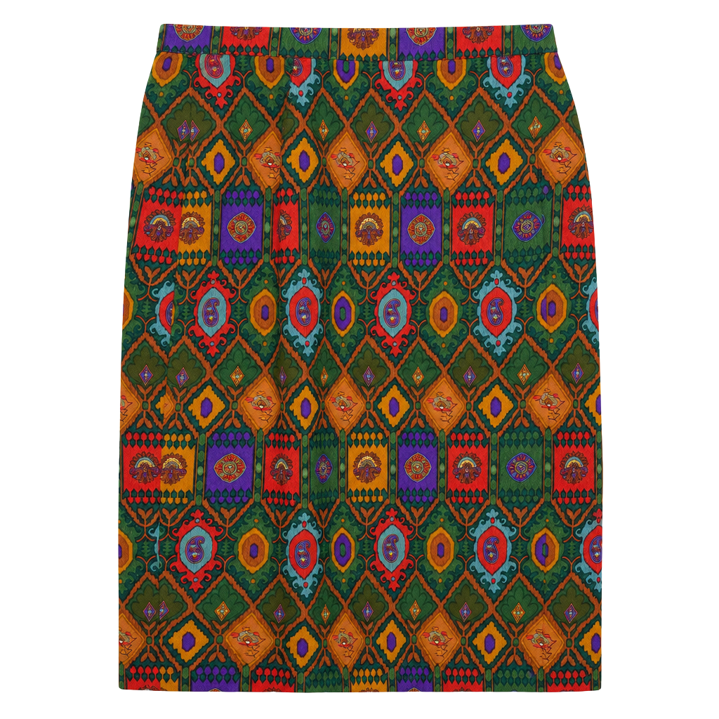 Carlisle Vintage Wool Silk Midi Skirt 14 Boho Tapestry Medallion Print Academia 1