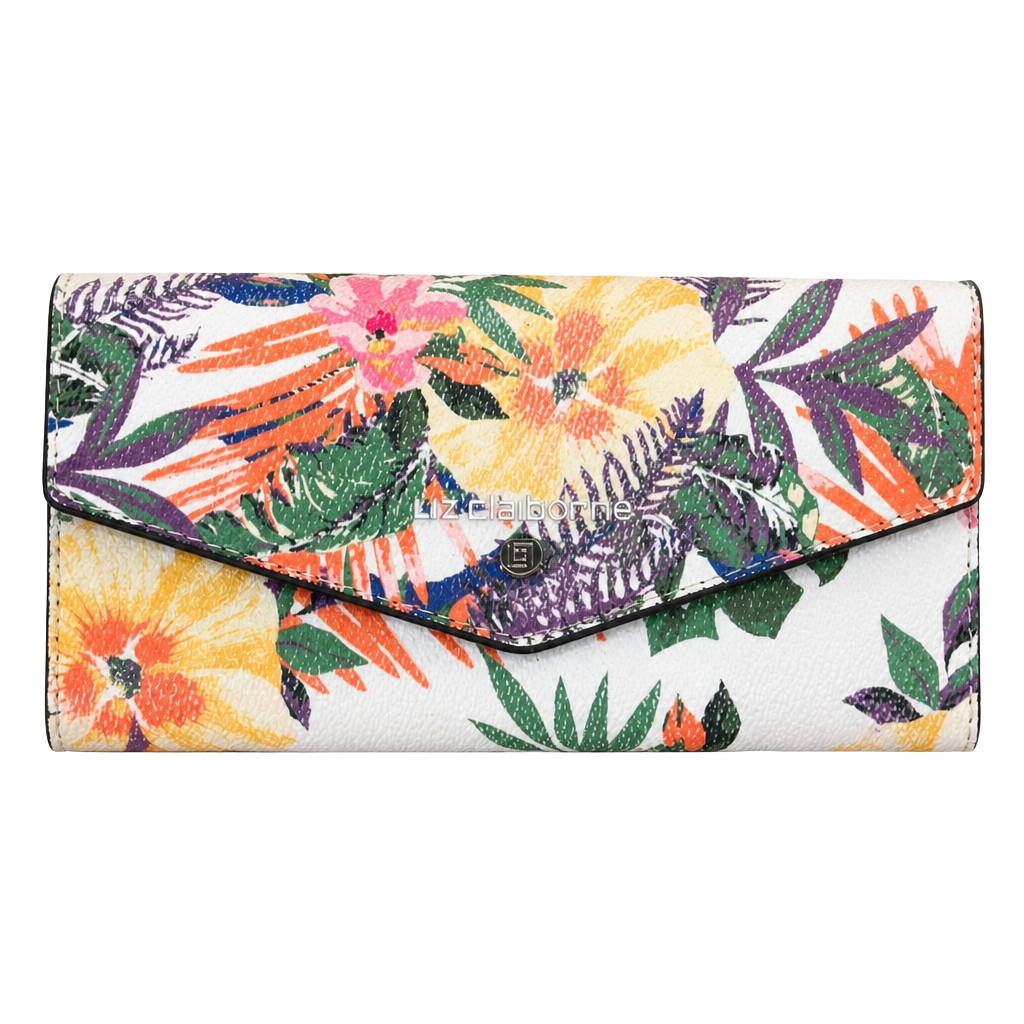 VTG Wallet Trifold Tropical Long Floral Print Liz Claiborne Resort Vacation 1