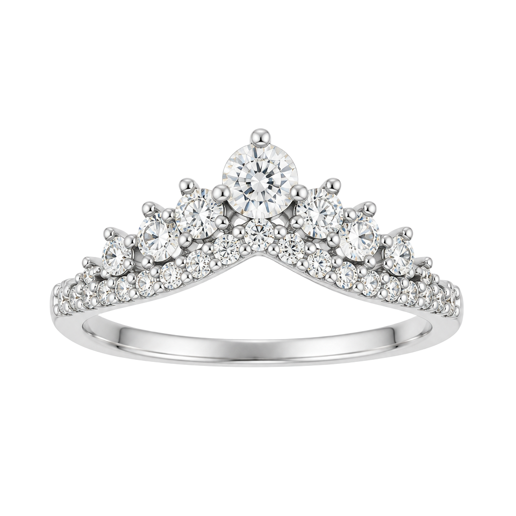 Elegant Crown Style Moissanite Ring - Royal Inspired Engagement Ring for Her, 925 Sterling Silver US Size 7 ca 1