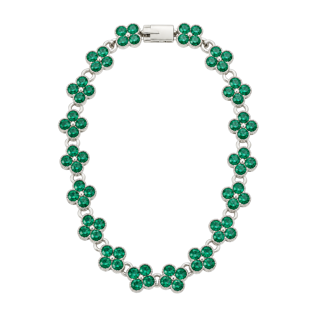 Clover stone Tennis Bracelet Green Silver 1