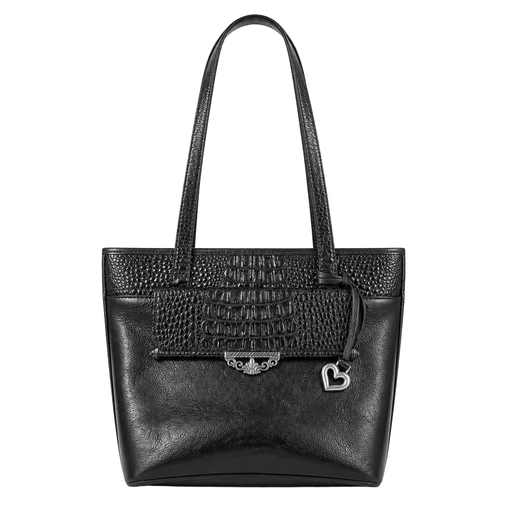 Brighton Black Leather Shoulder Bag Crocodile Embossed Trim Heart Charm A 003274 1