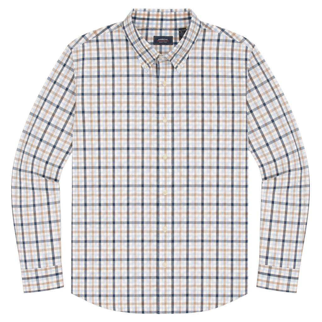 Arrow Plaid Button-Down Shirt Size 3XL Blue Brown Short Sleeve 1