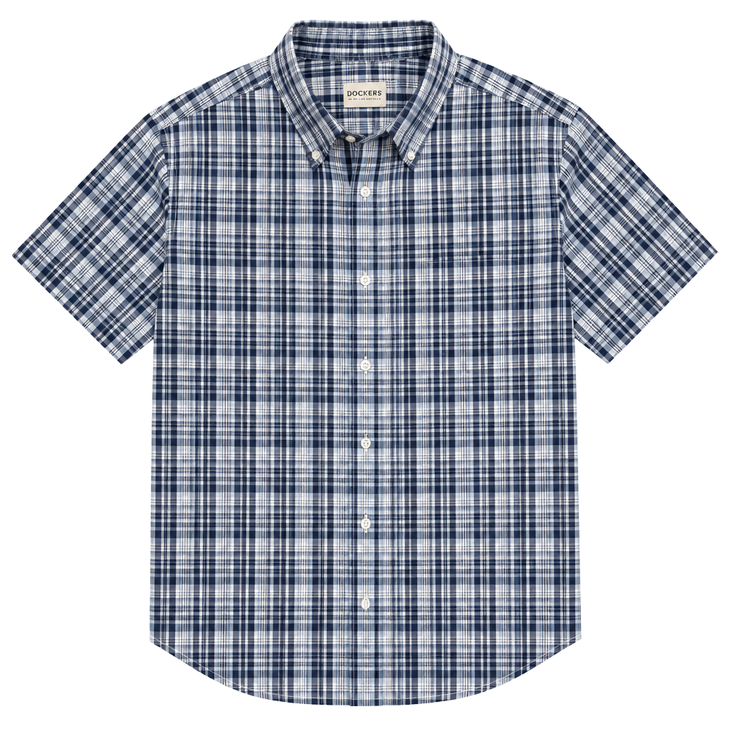 Dockers Short Sleeve Plaid Button Up Shirt Size XXL Blue White 1