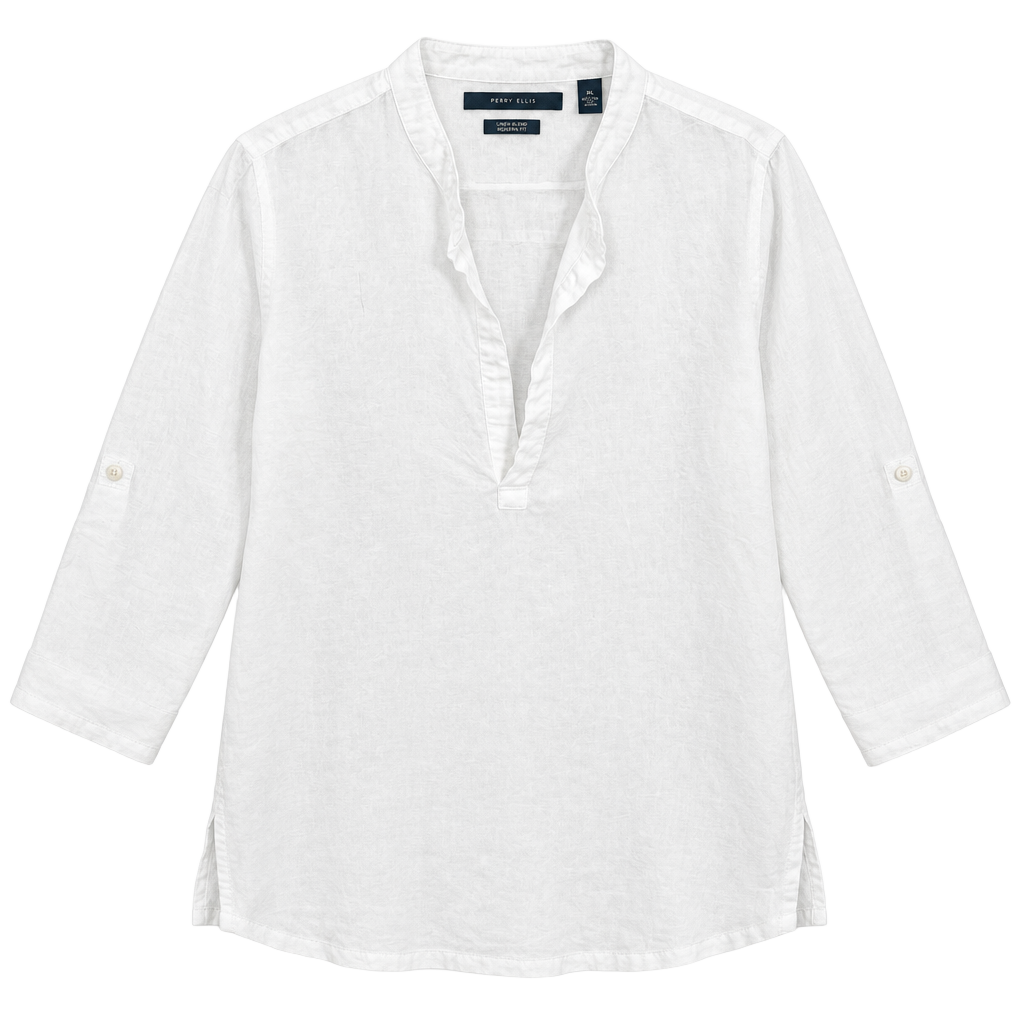 Perry Ellis Long Sleeve Linen Blend Shirt Size XXL White Pullover 1