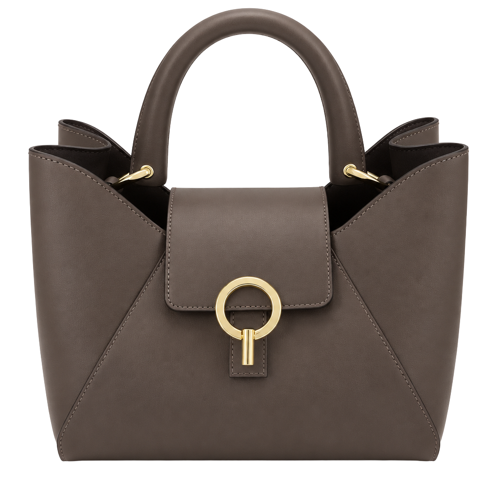 Claudia Firenze Leather Satchel Bag Brown Wooden Top Handle 1