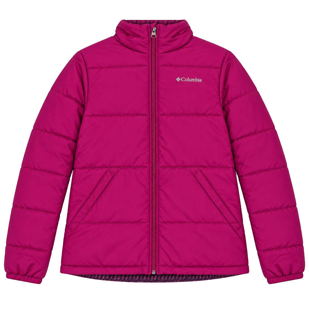 Columbia Puffer Jacket Pink Hooded Full Zip 1