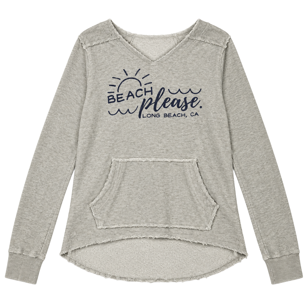Ocean Beach Hoodie Size XL Beach Please Long Beach CA Cream Raw Edge 1