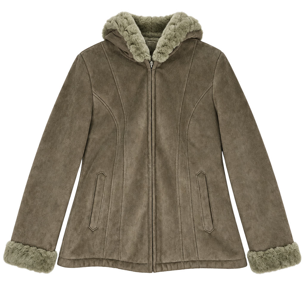 Braefair Faux Suede Hooded Jacket Size L Brown Faux Fur Lined Winter Coat 1
