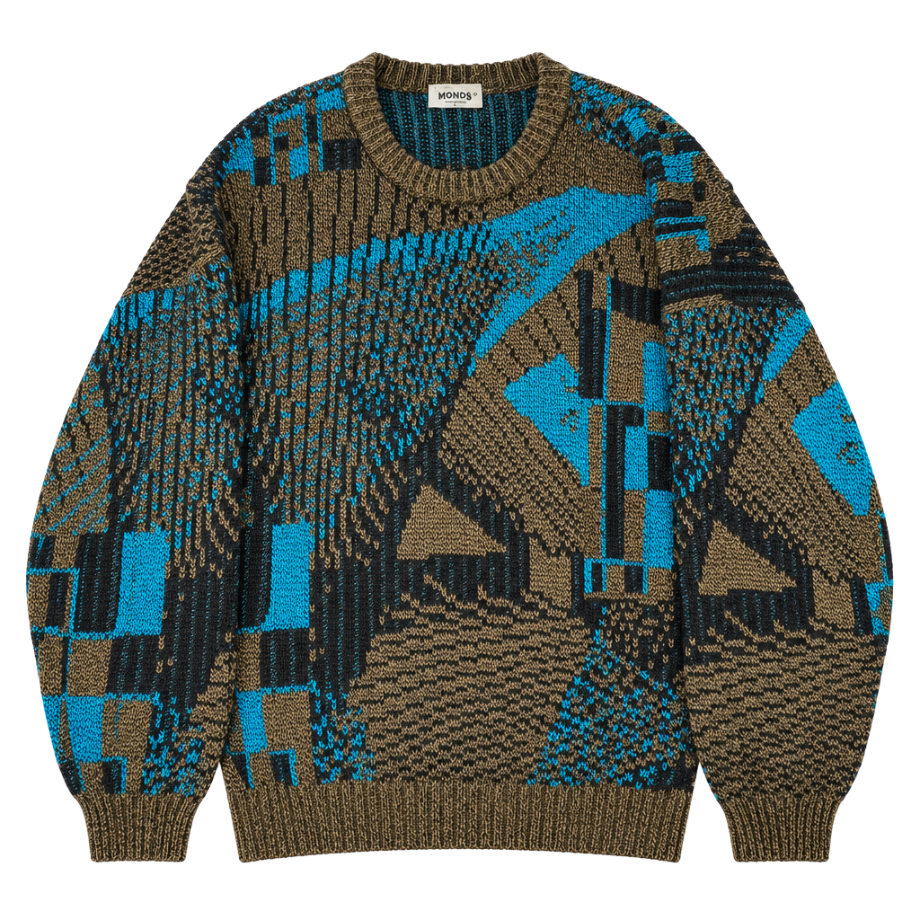 Mondo Vintage Geometric Knit Pullover Sweater Size XL Blue Brown Black 1