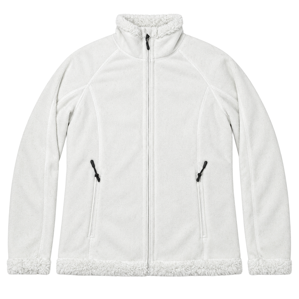 Green Tea Fleece Jacket Size S/C White Faux Fur Trim 1