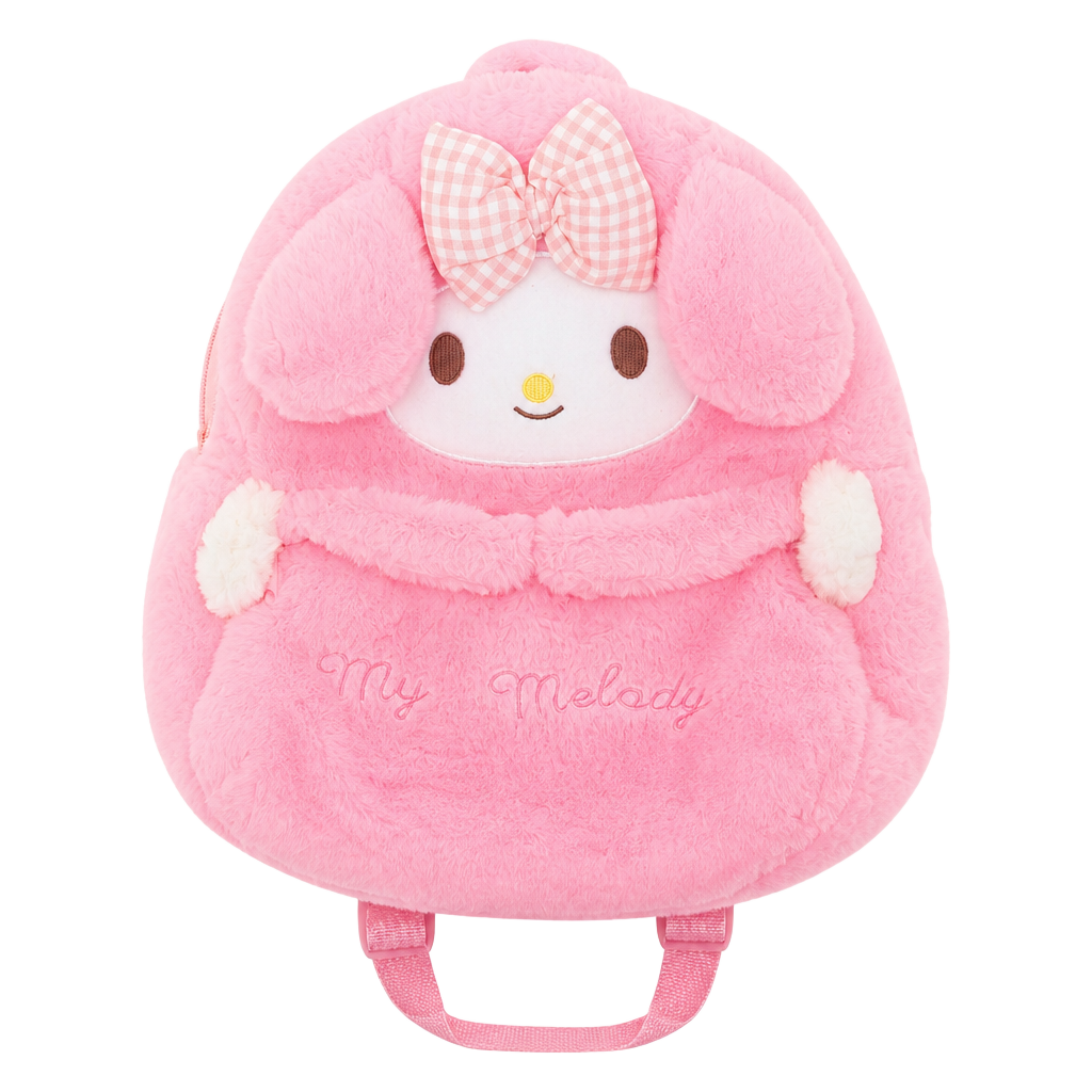 Sanrio My Melody Pink Plush Backpack with Gingham Bow 1