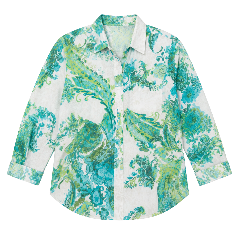 Chico'S Wrinkle Resistant Teal Paisley Button Shirt
M162 1