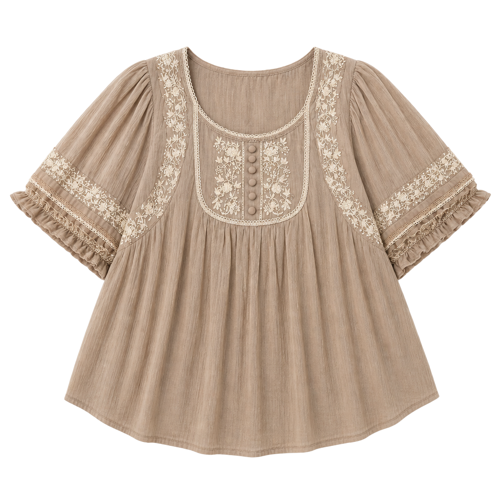 Oversized Lace-Trim Button-Front Blouse
B193JC 1