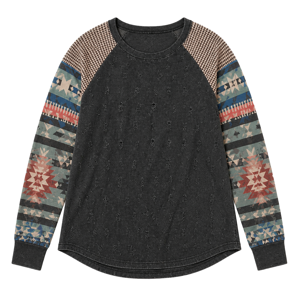 Grace and Lace Distressed Southwest Print Raglan Long Sleeve Top
B170JC 1