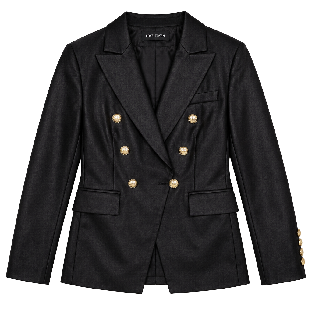 Love Token Faux Leather Blazer Size XS Black Gold 1
