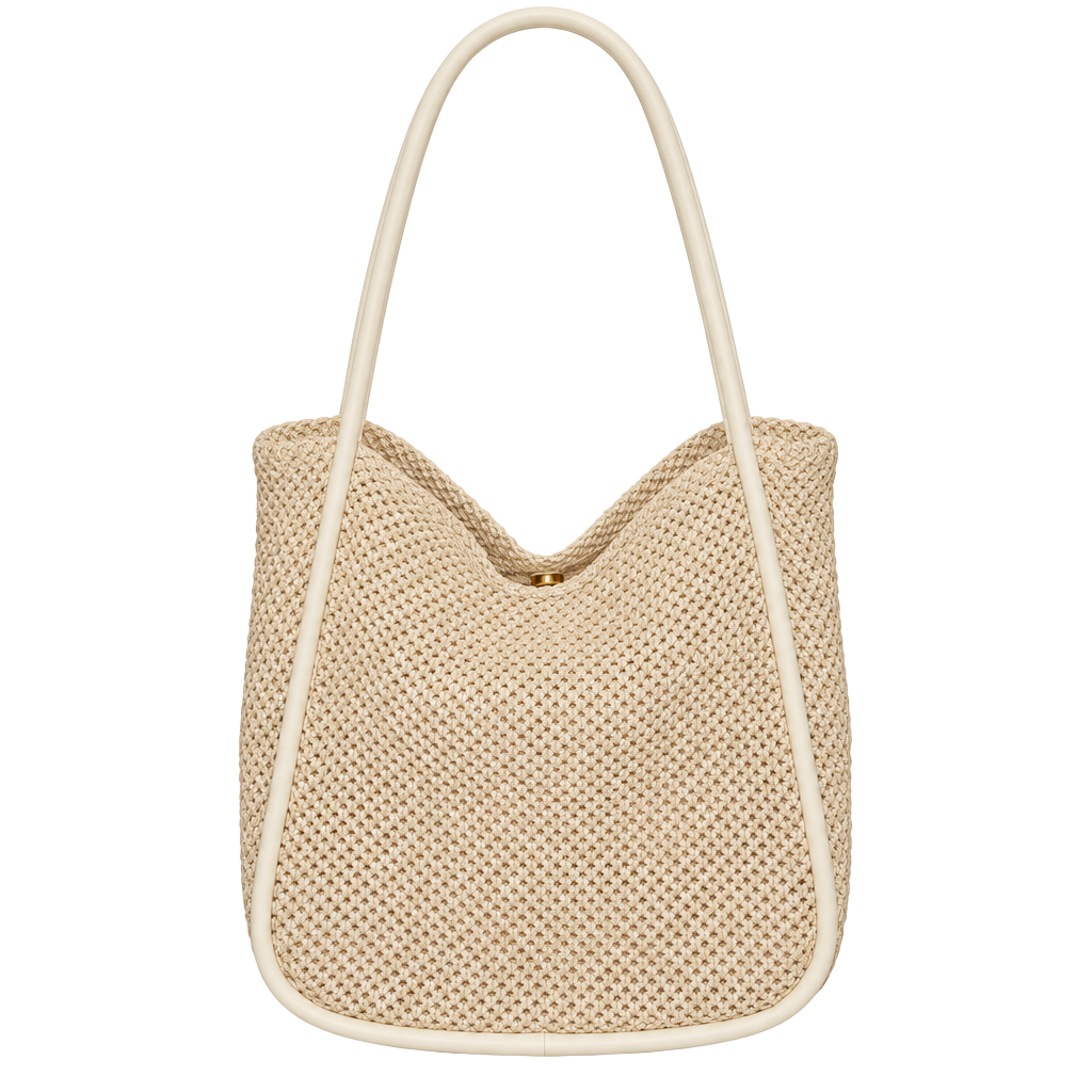 Cream Woven Straw Tote Bag 1