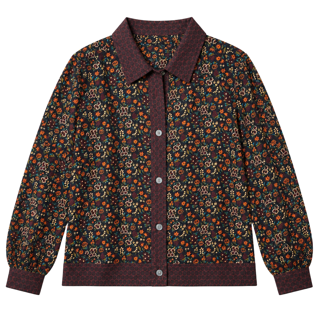 LOFT Outlet Floral Button Up Shirt Size S Burgundy Black Long Sleeve 1