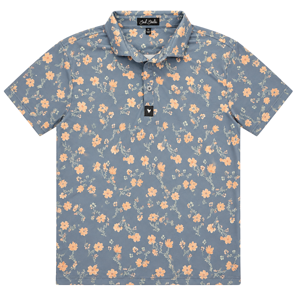 Bad Birdie Golf Polo Shirt Size XL Blue Pink Floral Performance 1